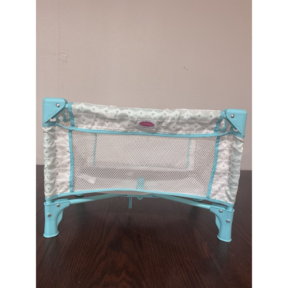 Madame Alexander 18" Doll Pack N Play Crib Playpen Bed Teal Gray 19"